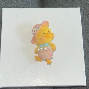 Vintage Cute Yellow Chick Pin with Pink Hat - Pin
